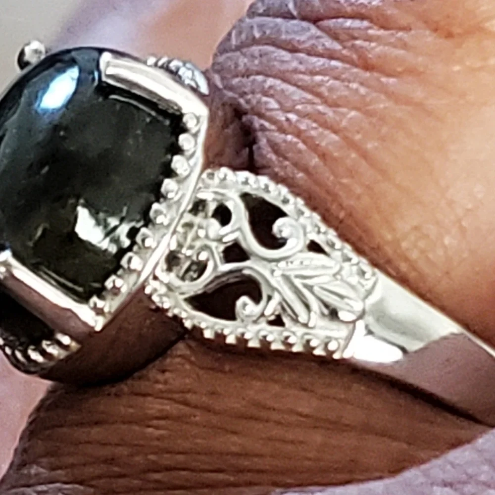 Labradorite Oval Solitaire Ring Platinum Plated